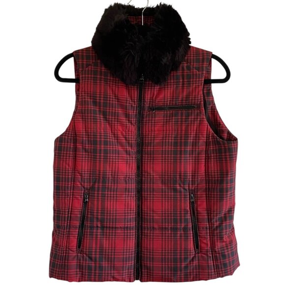 Ralph Lauren Red & Black Zip Up Plaid Puffer Vest Sz M - Picture 2 of 8